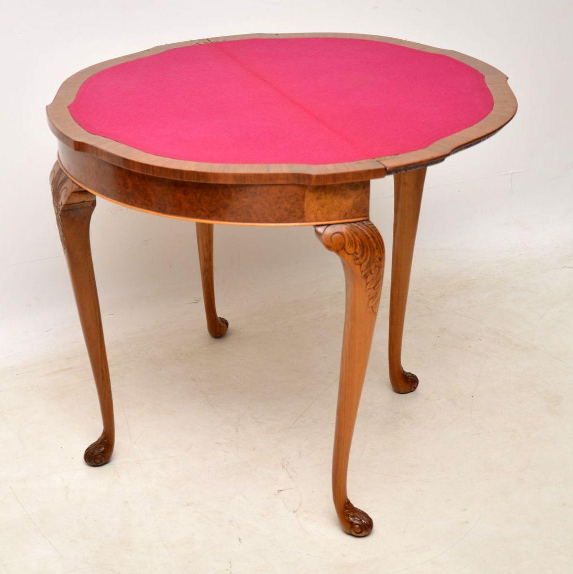 English Antique Burr Walnut Queen Anne Style Card Table