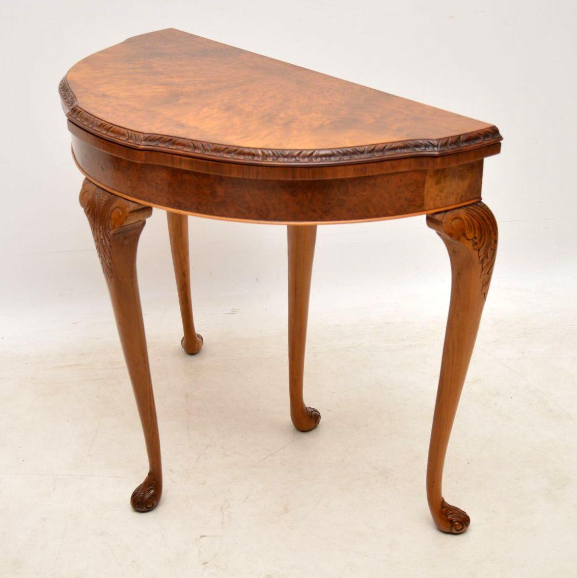 Early 20th Century Antique Burr Walnut Queen Anne Style Card Table