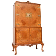 Antique Burr Walnut Queen Anne Style Cocktail Cabinet