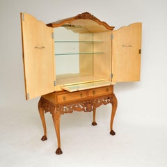 Antique Burr Walnut Queen Anne Style Cocktail Drinks Cabinet