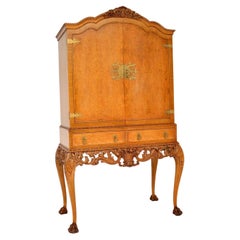 Antique Burr Walnut Queen Anne Style Cocktail Drinks Cabinet