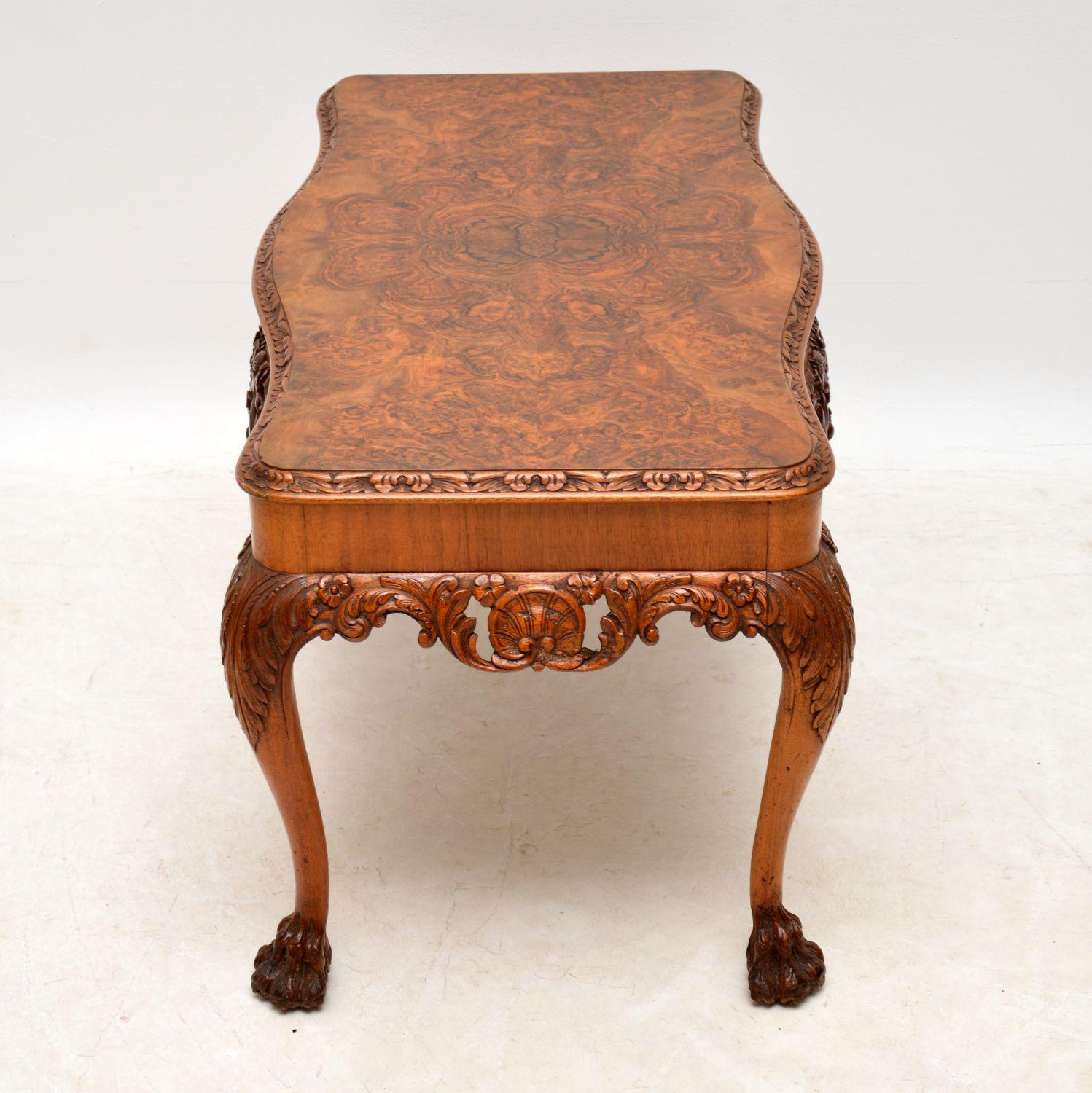 British Antique Burr Walnut Queen Anne Style Coffee Table