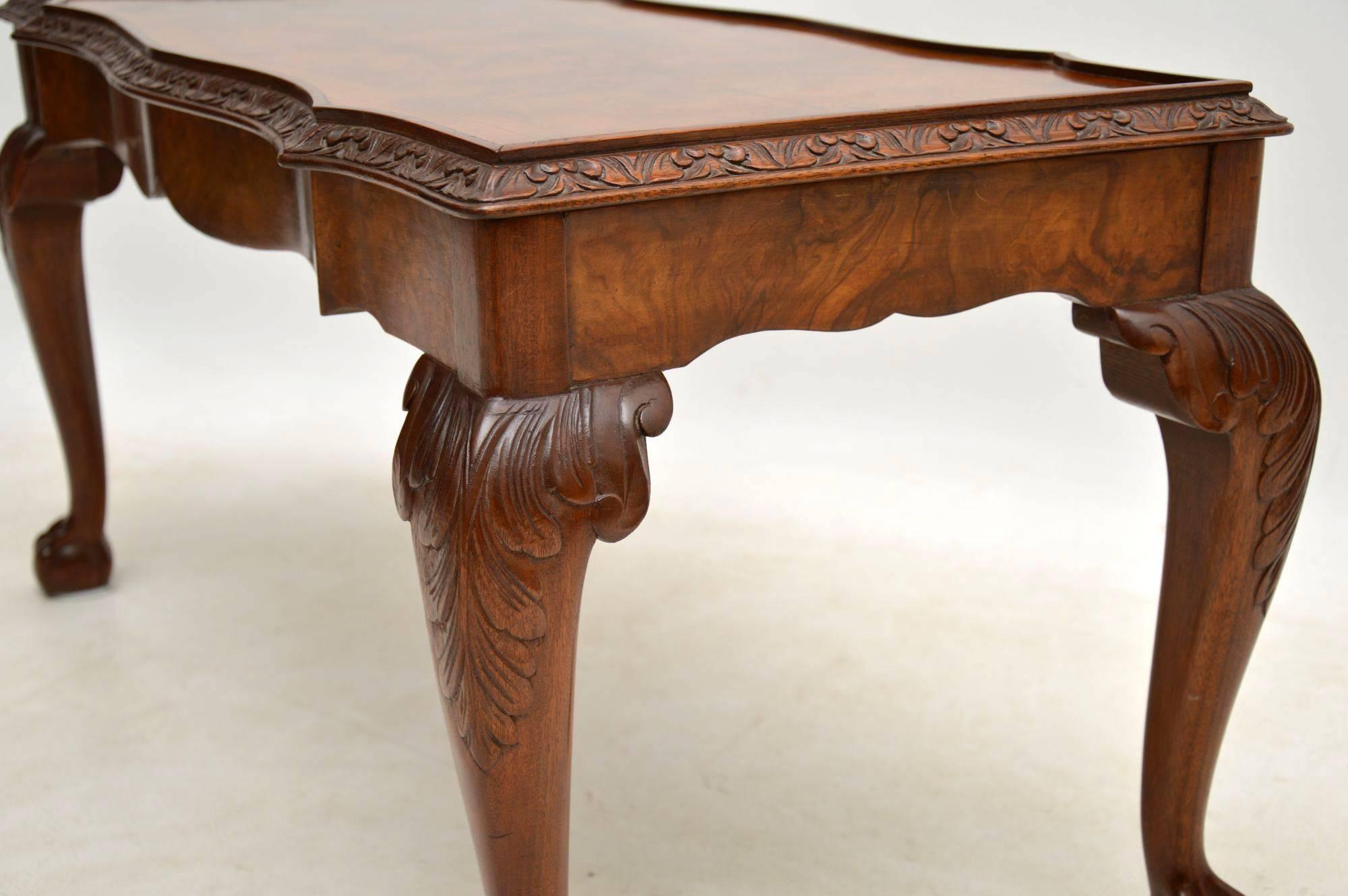 English Antique Burr Walnut Queen Anne Style Coffee Table