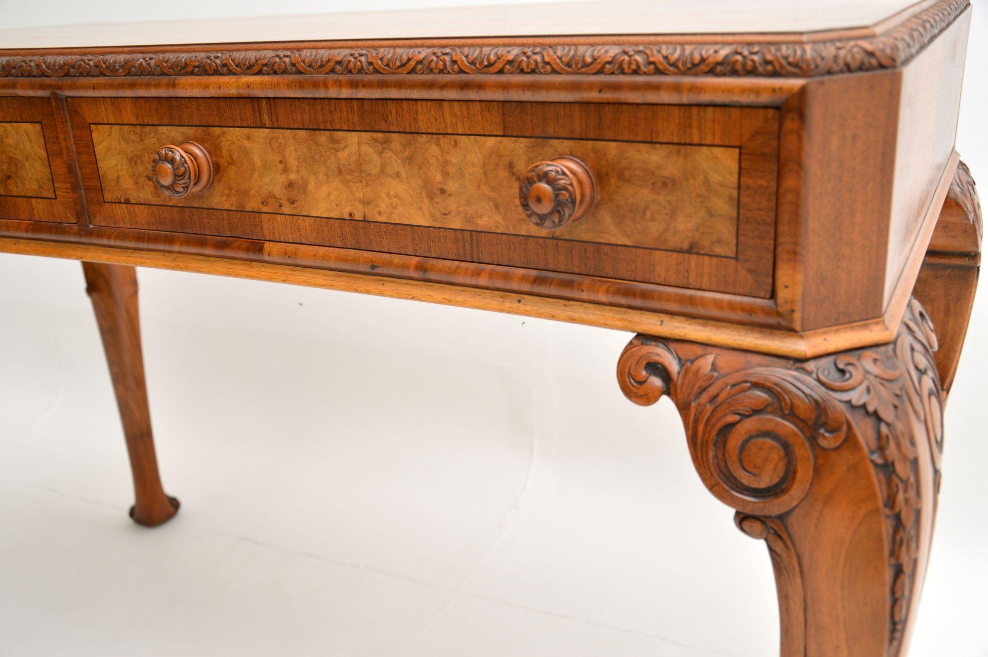 20th Century Antique Burr Walnut Queen Anne Style Console Server Table