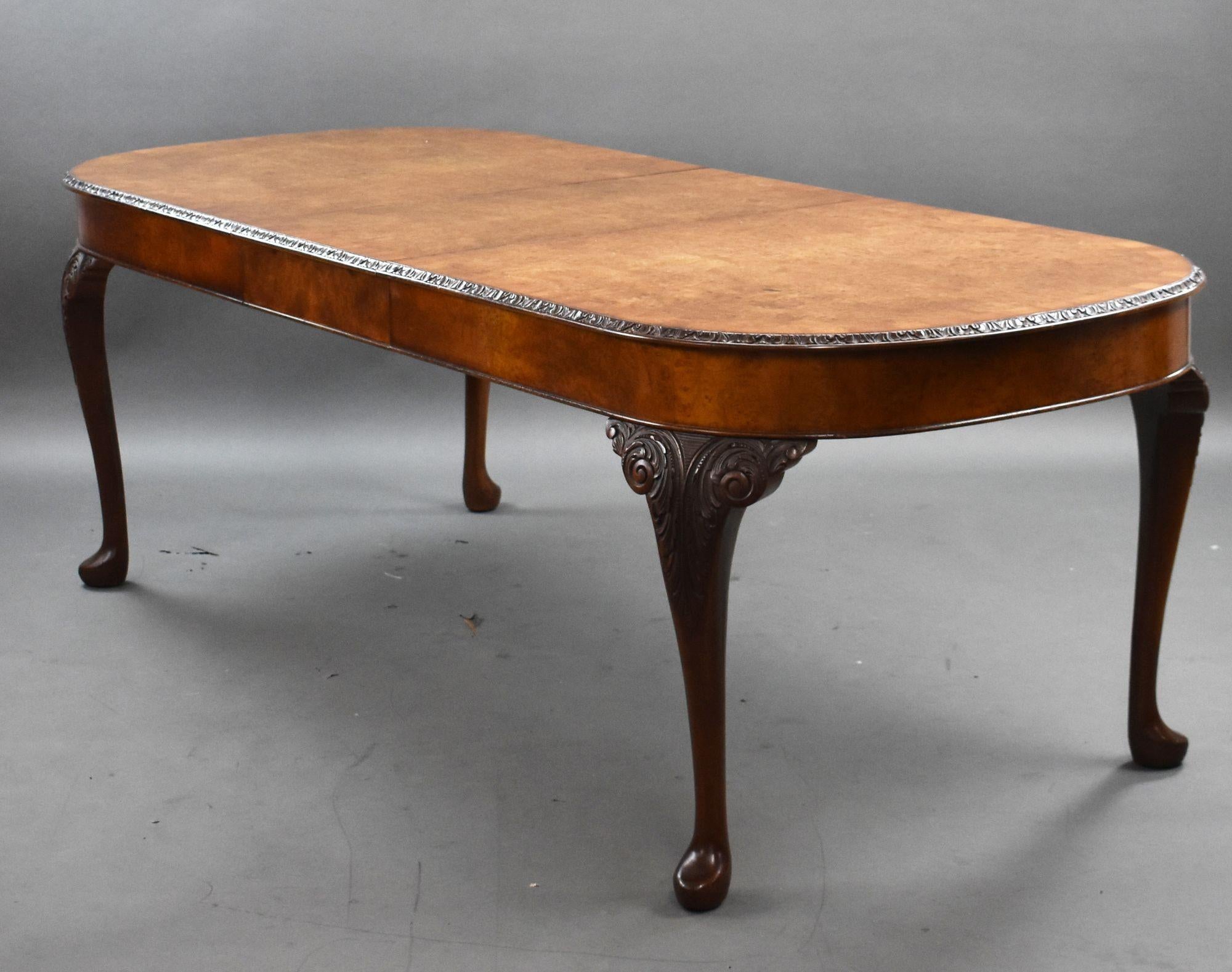 Antique Burr Walnut Queen Anne Style Dining Suite For Sale 7