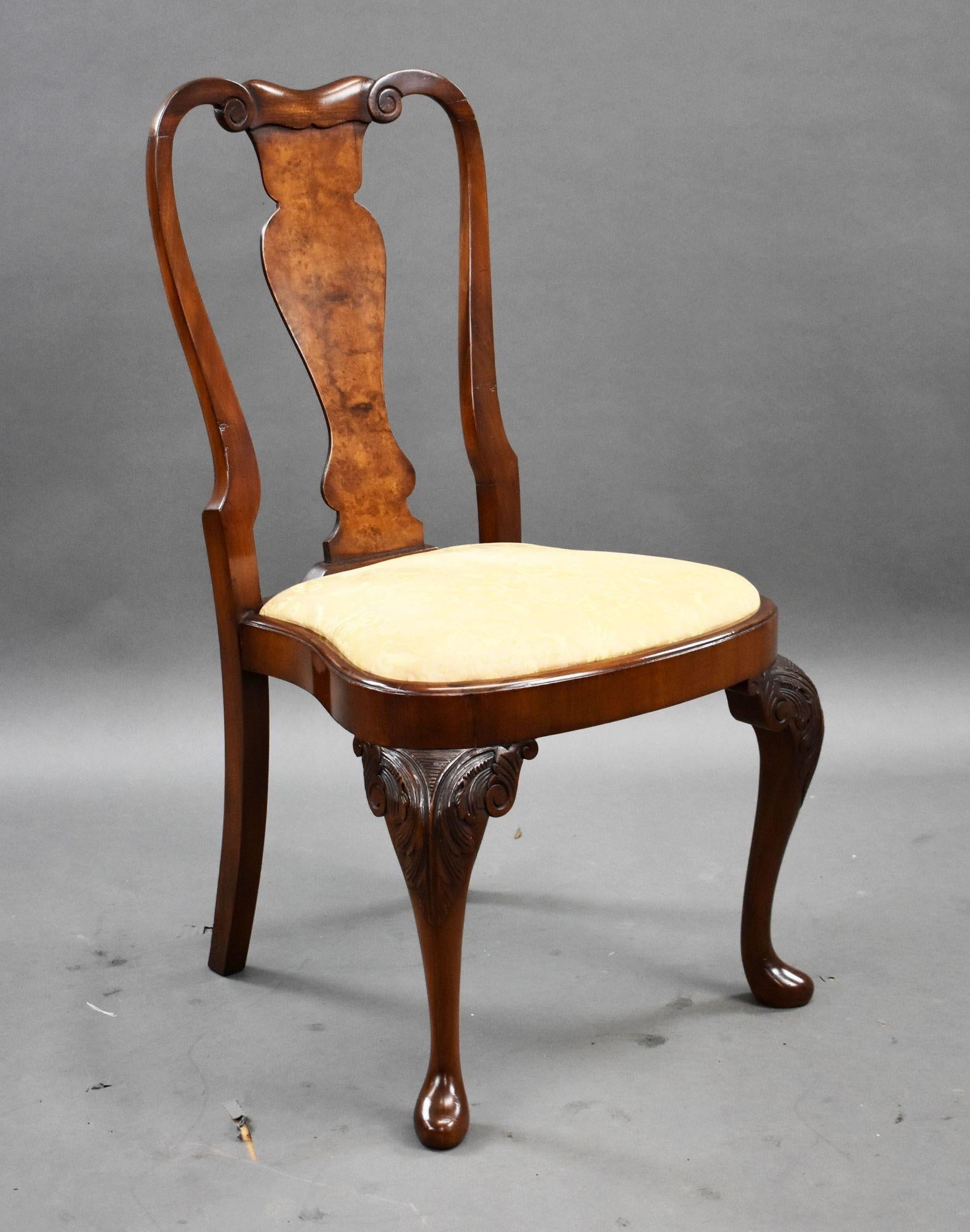 Antique Burr Walnut Queen Anne Style Dining Suite For Sale 12