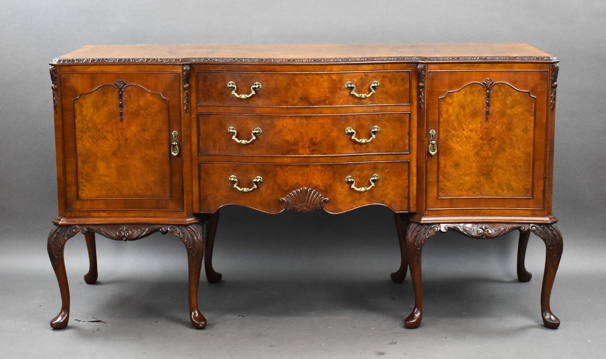English Antique Burr Walnut Queen Anne Style Dining Suite For Sale