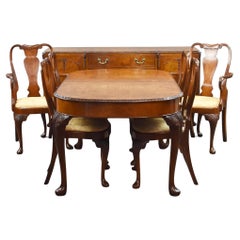 Antique Burr Walnut Queen Anne Style Dining Suite