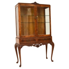 Antique Burr Walnut Queen Anne Style Display Cabinet