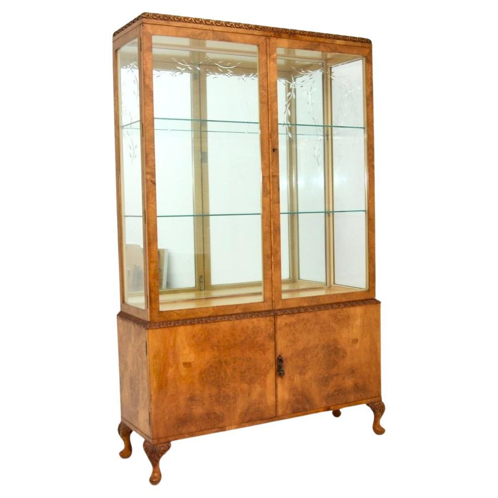 Antique Burr Walnut Queen Anne Style Display Cabinet