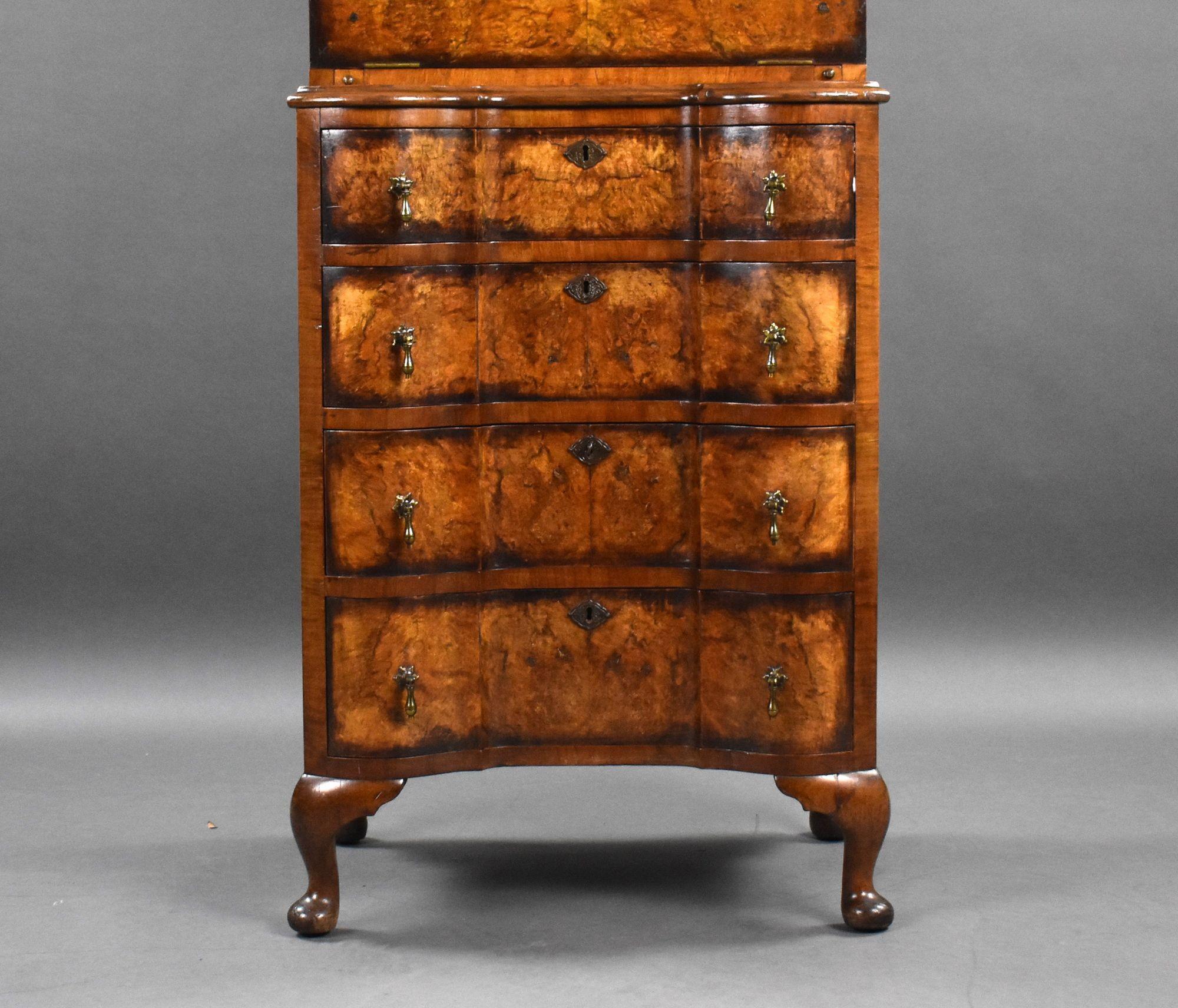 Antique Burr Walnut Queen Anne Style Escritoire 1