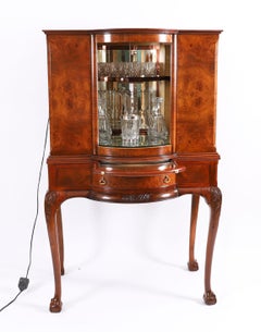 Antique Burr Walnut Revolving Cocktail Drinks Dry Bar Cabinet 20th Century