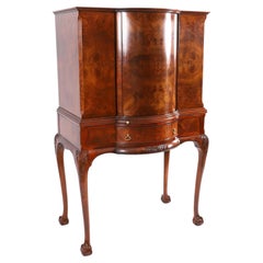Antique Burr Walnut Revolving Cocktail Drinks Dry Bar Cabinet 20th Century