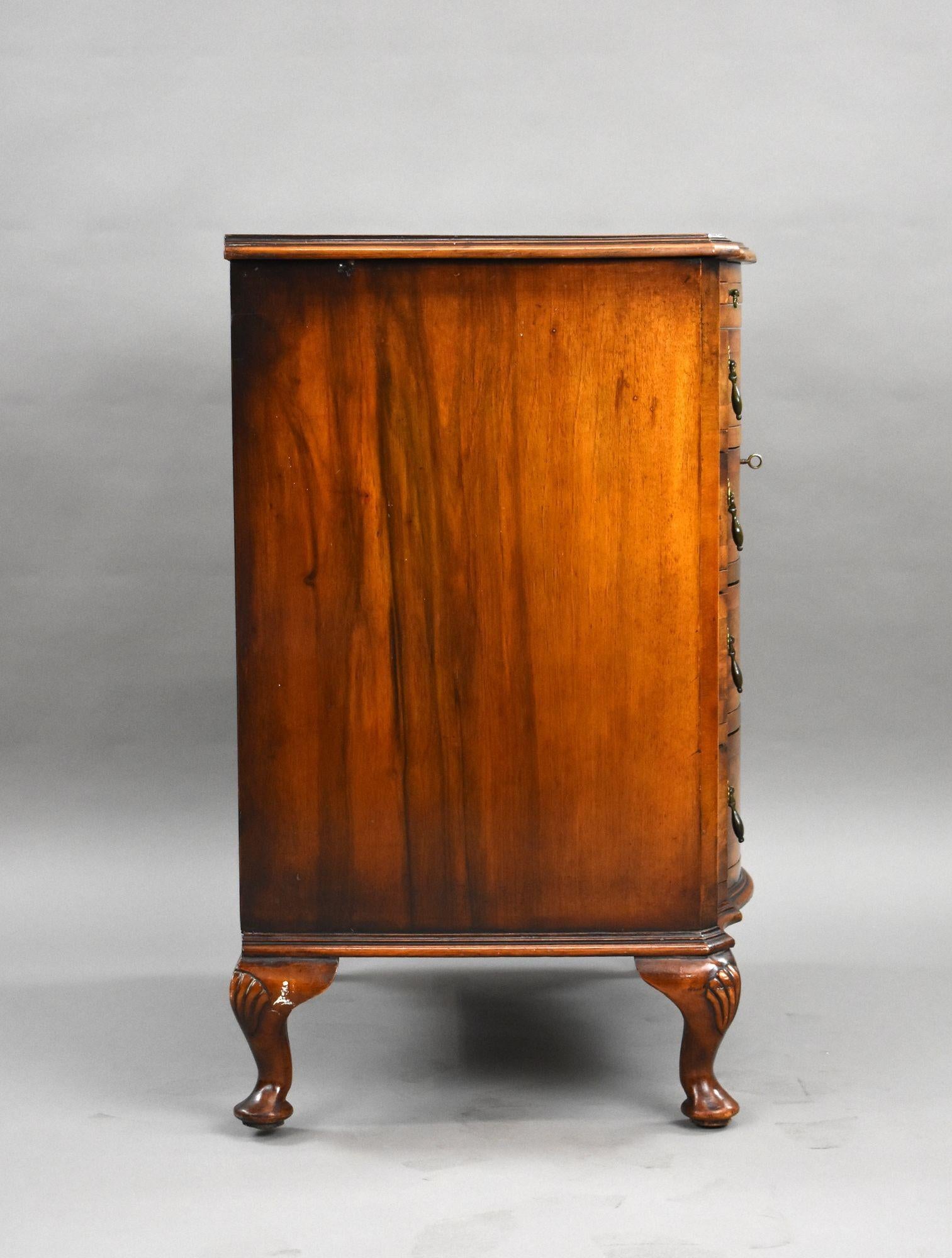 English Antique Burr Walnut Serpentine Chest of Drawers For Sale