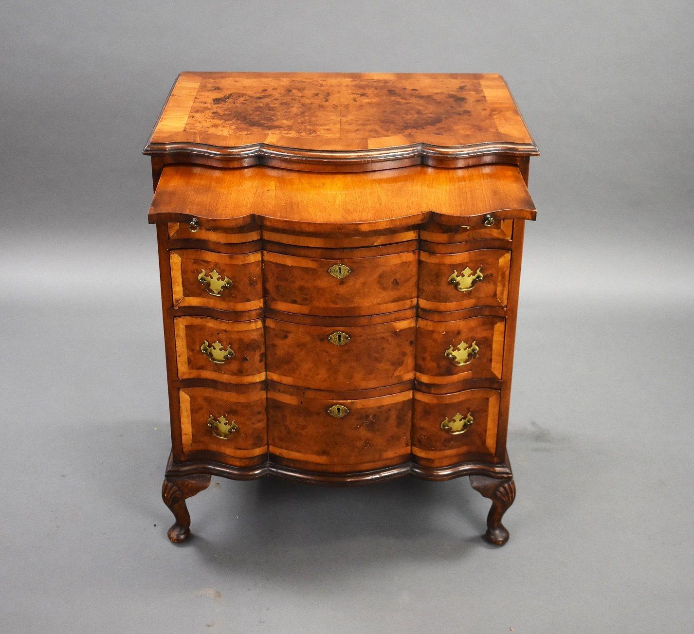 19th Century Antique Burr Walnut Serpentine Chest of Drawers For Sale