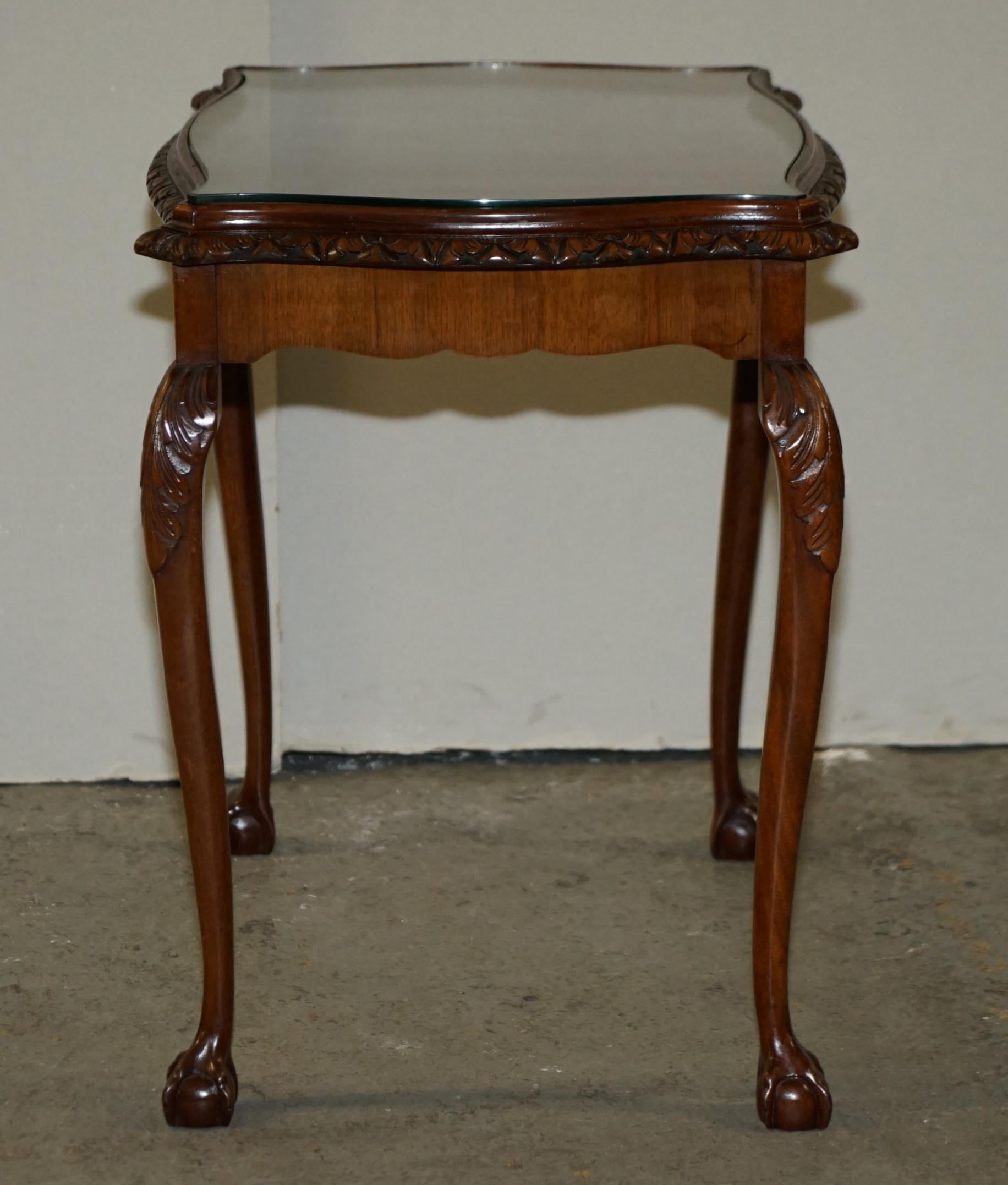 Antique Burr Walnut Serpentine Nest of 3 Stacking Tables with Claw and Ball Feet For Sale 7
