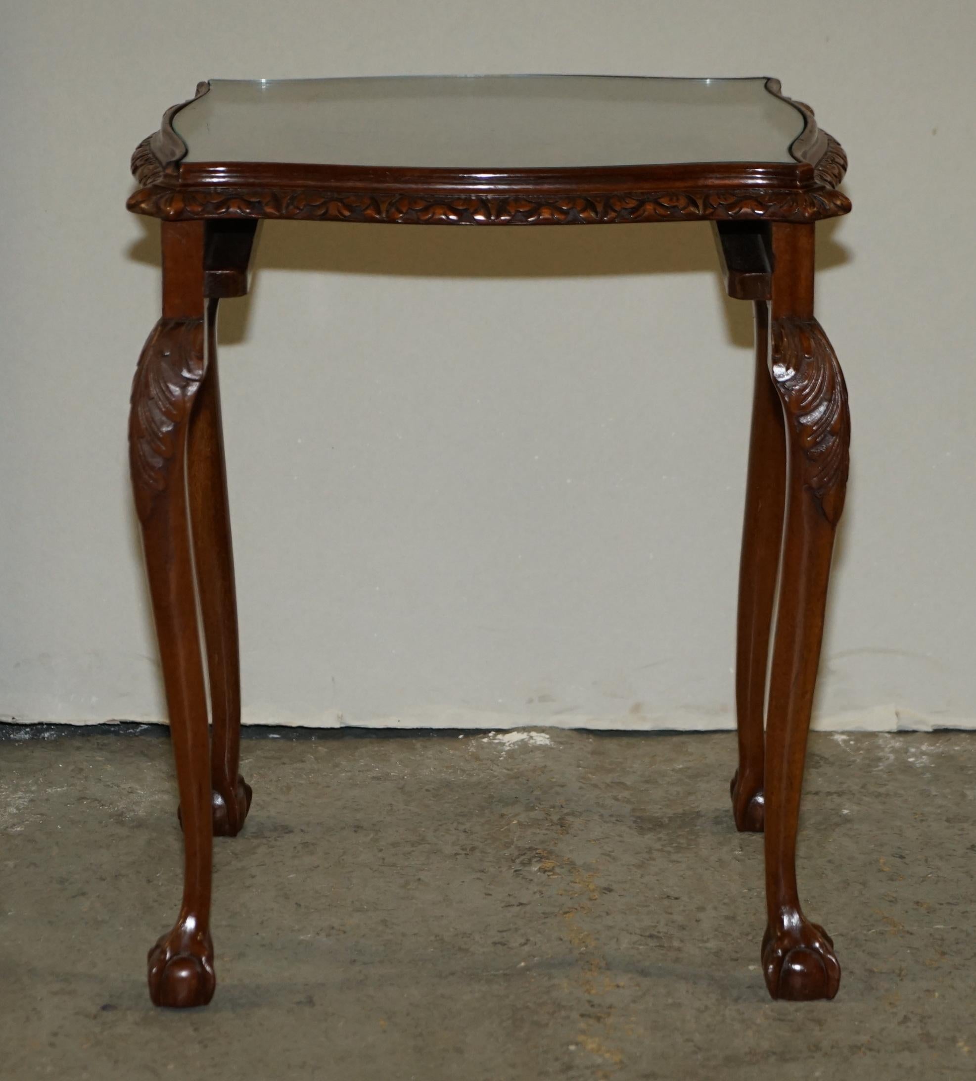 Antique Burr Walnut Serpentine Nest of 3 Stacking Tables with Claw and Ball Feet For Sale 8
