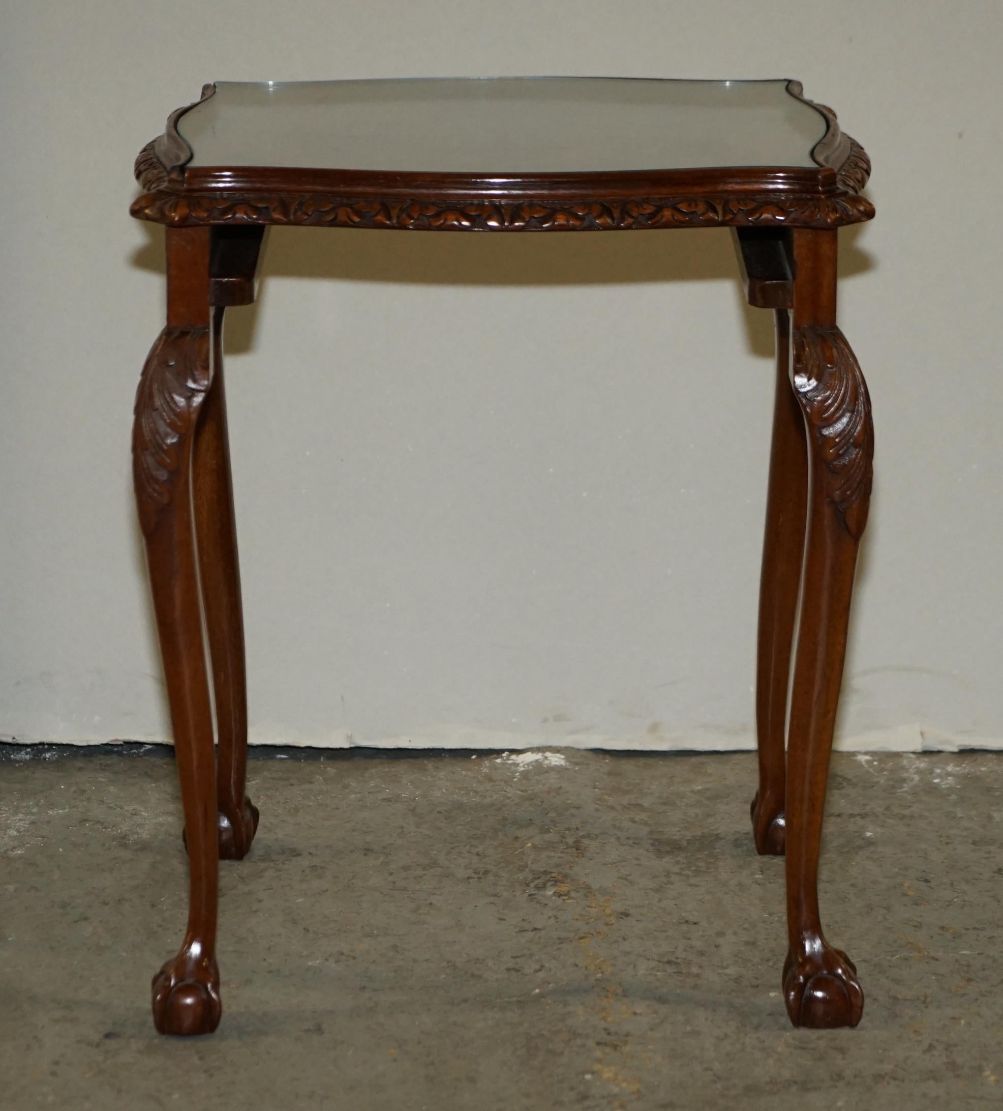 Antique Burr Walnut Serpentine Nest of 3 Stacking Tables with Claw and Ball Feet For Sale 9