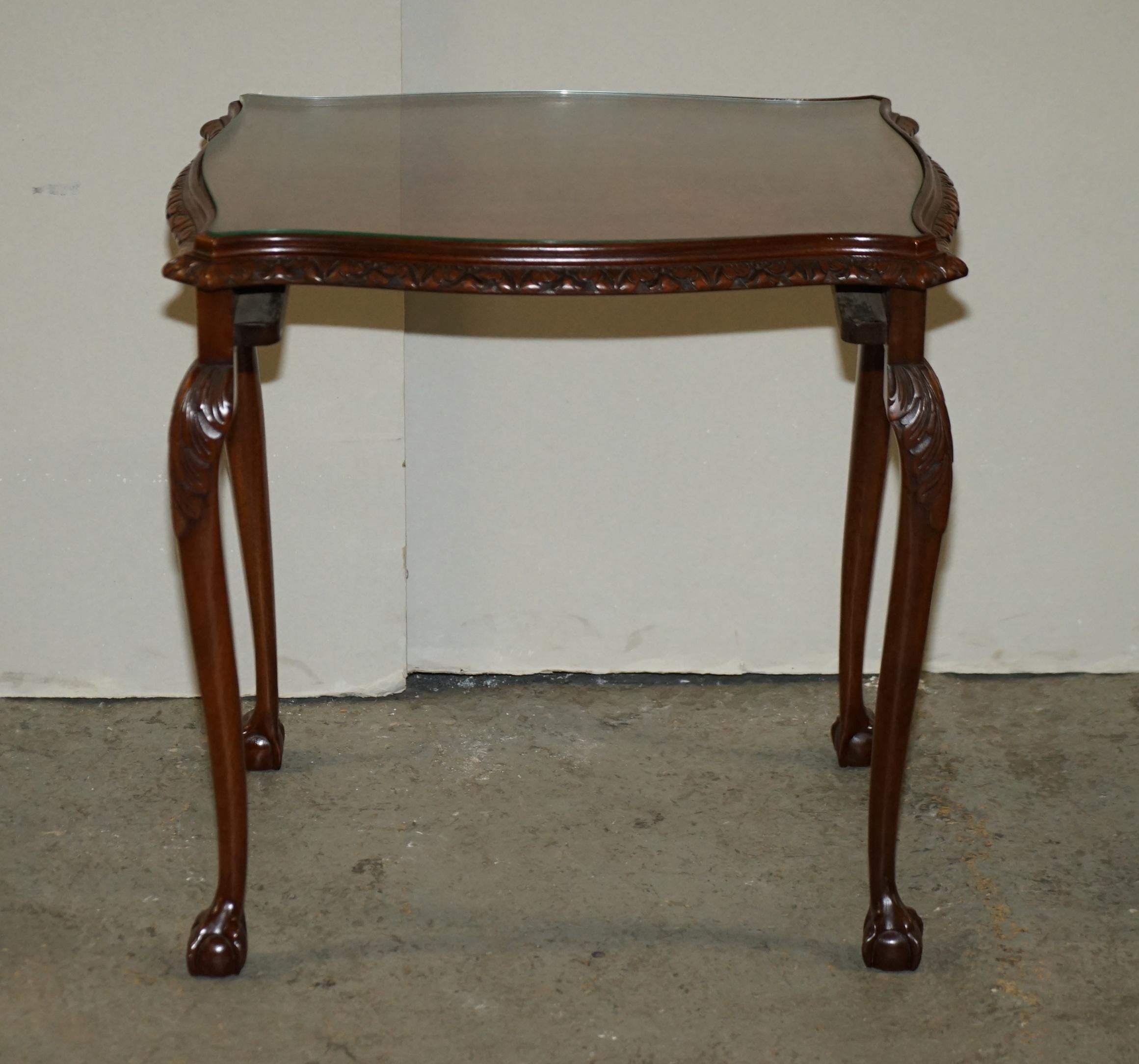 Hand-Crafted Antique Burr Walnut Serpentine Nest of 3 Stacking Tables with Claw and Ball Feet For Sale