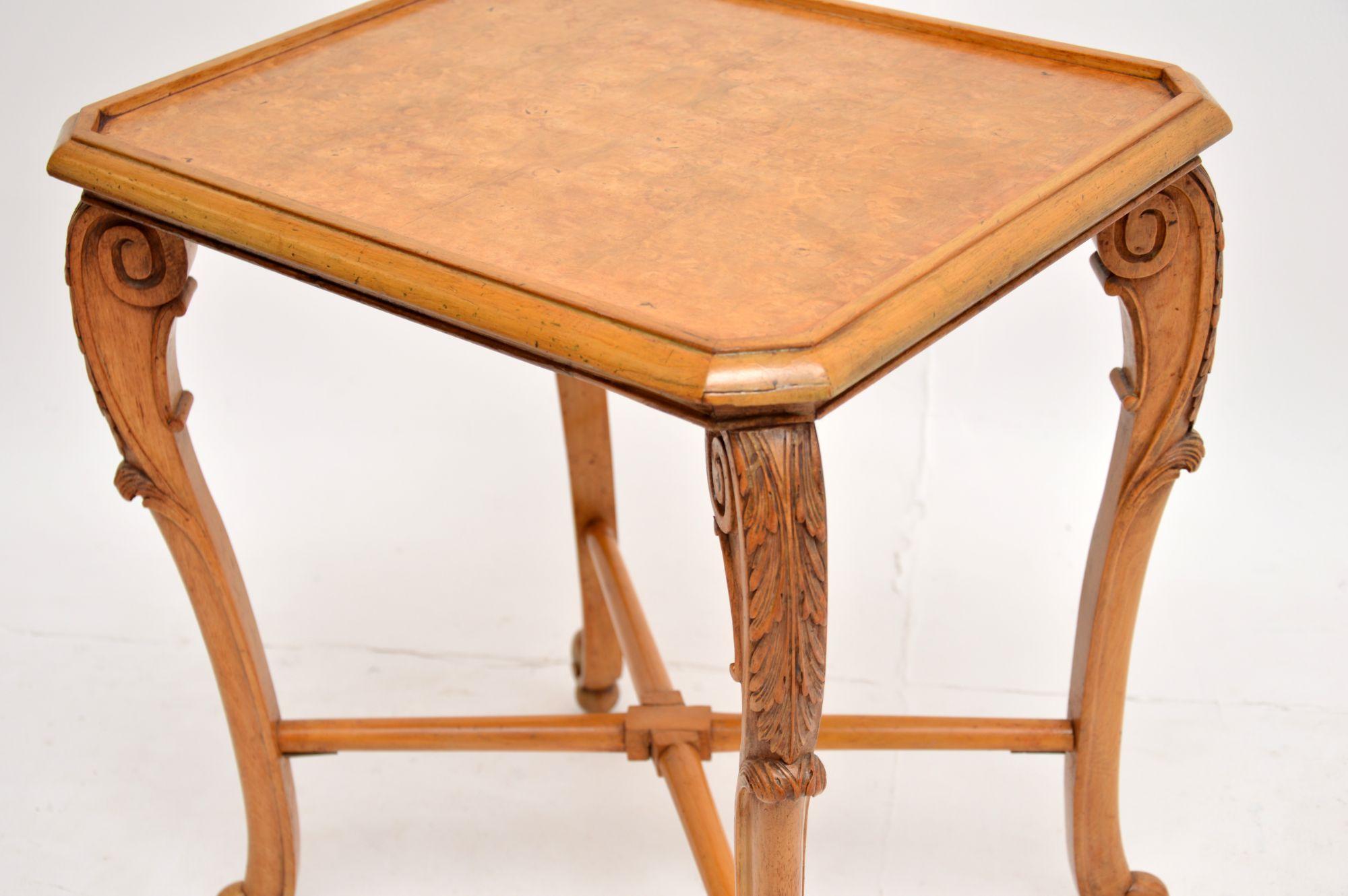 Carved Antique Burr Walnut Side Table by Hille For Sale