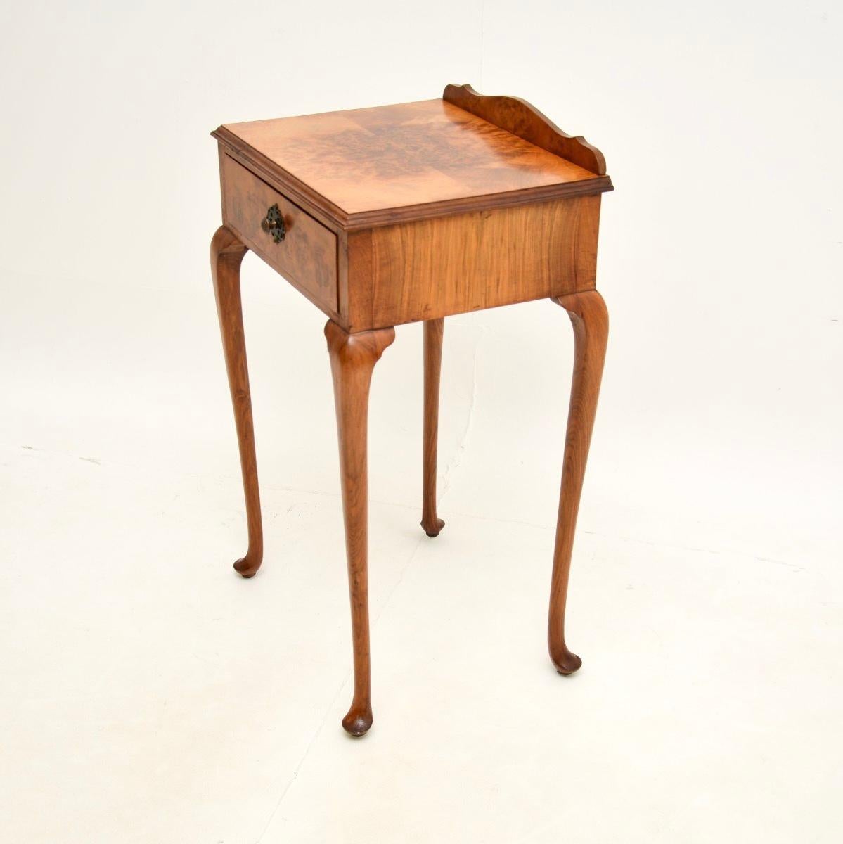 British Antique Burr Walnut Side Table For Sale