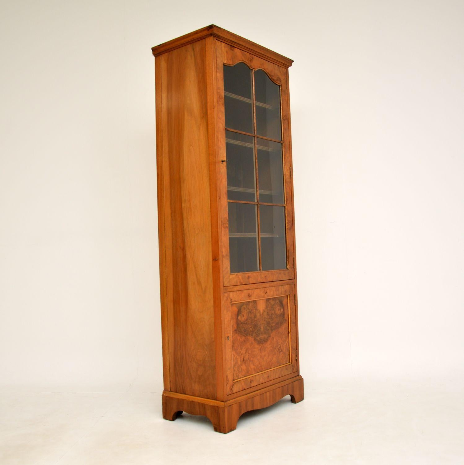Georgian Antique Burr Walnut Slim Bookcase