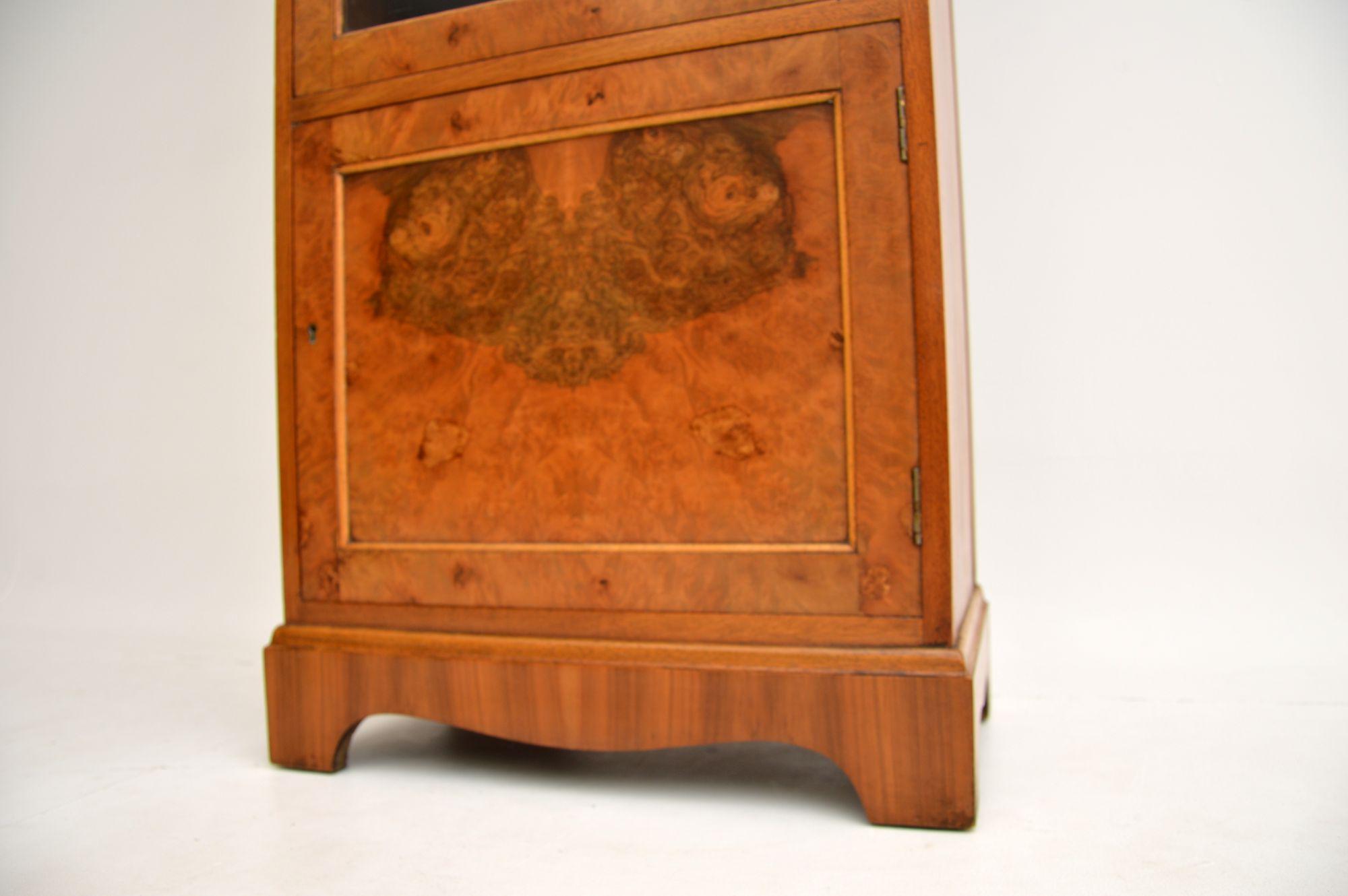 Mid-20th Century Antique Burr Walnut Slim Bookcase