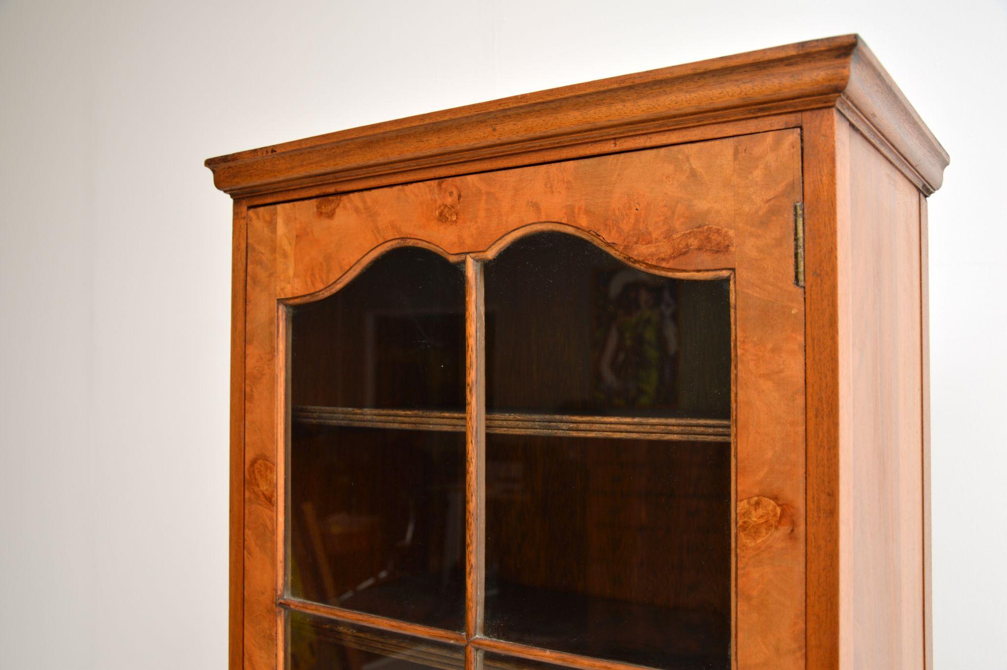 Glass Antique Burr Walnut Slim Bookcase