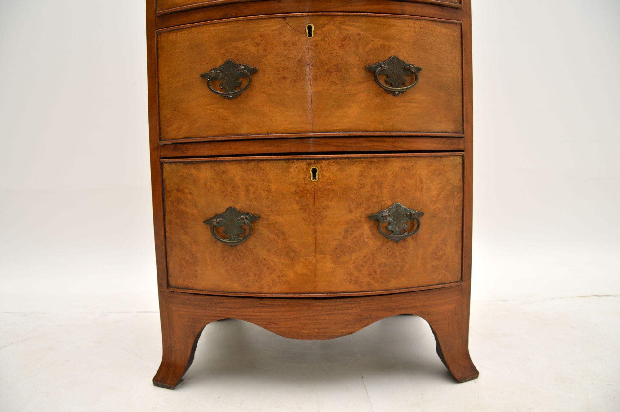 Antique Burr Walnut Slim Chest of Drawers In Good Condition In London, GB