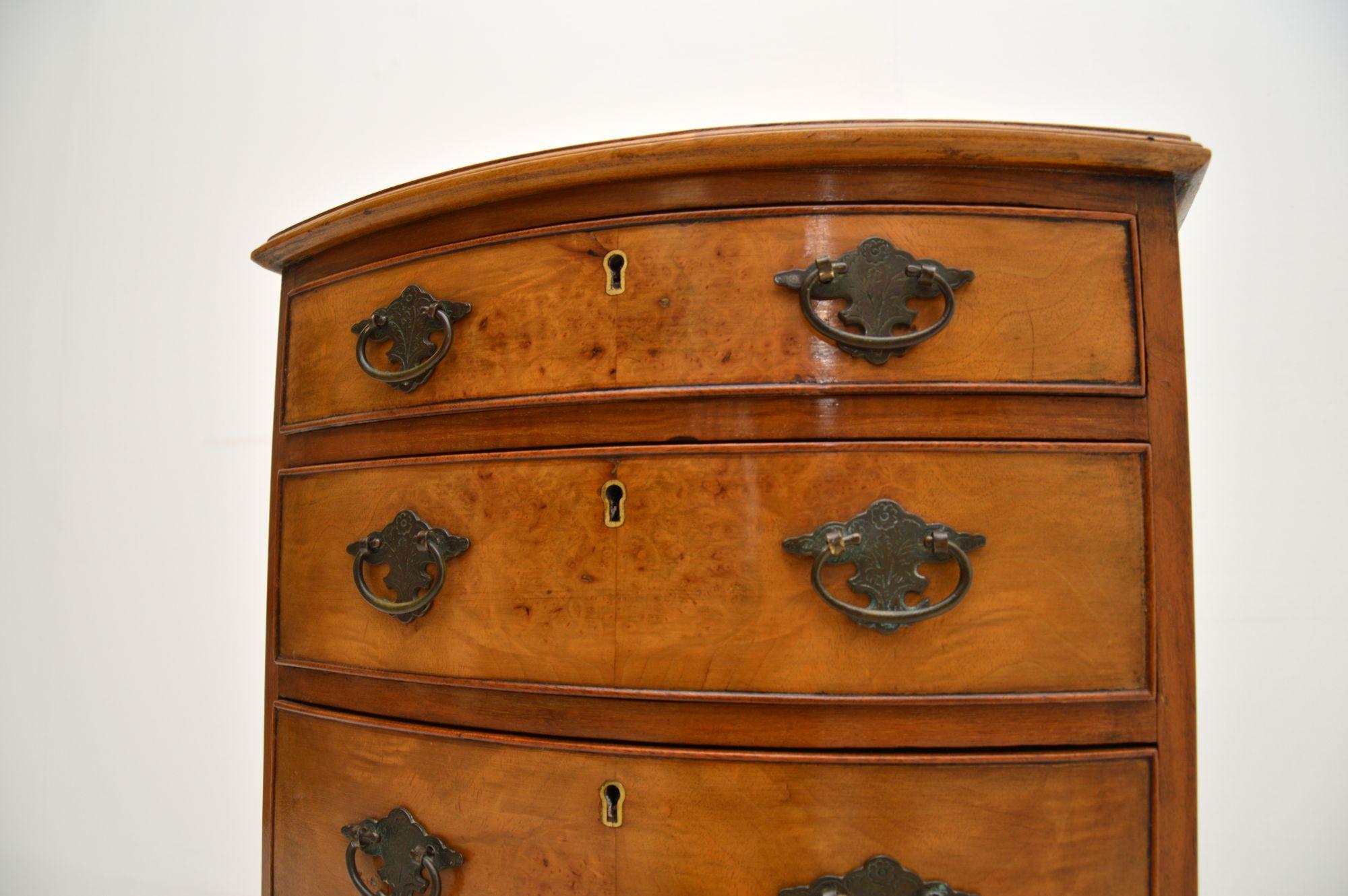 20th Century Antique Burr Walnut Slim Chest of Drawers