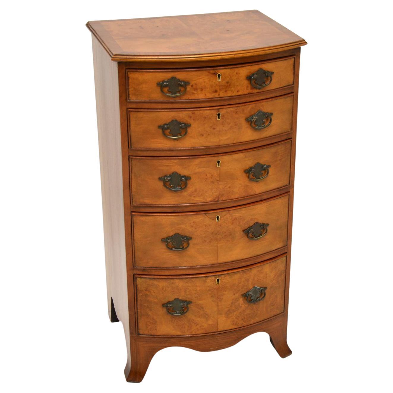 Antique Burr Walnut Slim Chest of Drawers