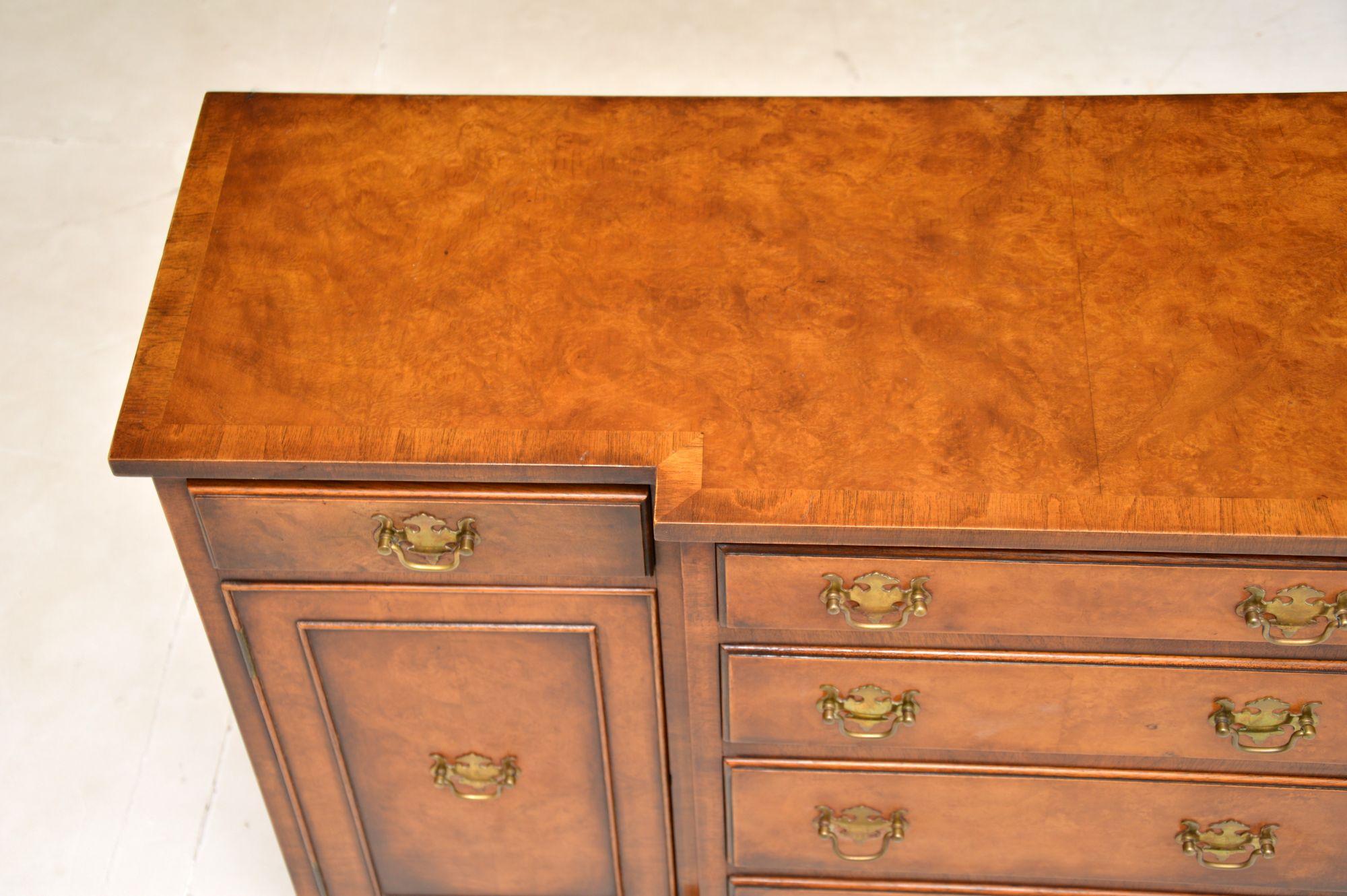 Mid-20th Century Antique Burr Walnut Small Breakfront Sideboard For Sale