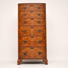 Antique Burr Walnut Tall Boy Chest of Drawers