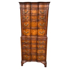 Antique burr walnut tall boy chest on chest commode