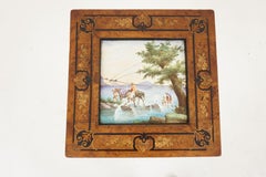 Antique Burr Walnut Tilt Top Inlaid Table, Porcelain Tile, Scotland 1870, H367