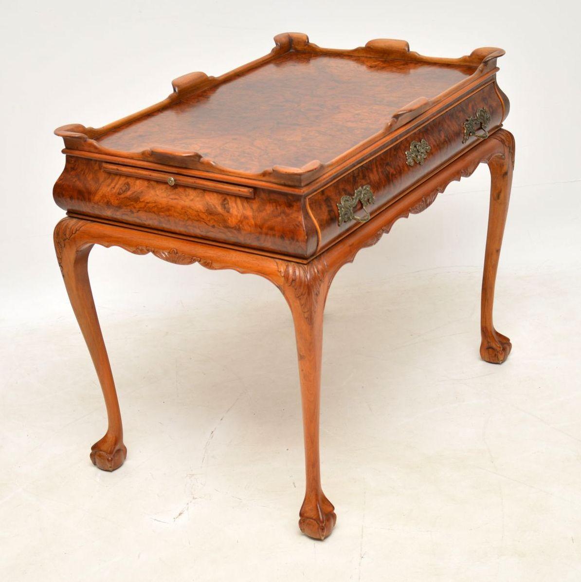 Queen Anne Antique Burr Walnut Tray Top Side Table