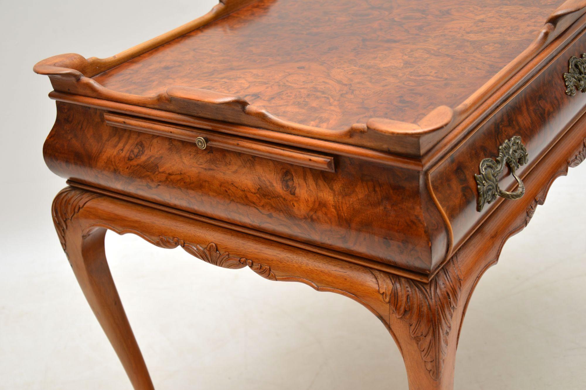 English Antique Burr Walnut Tray Top Side Table