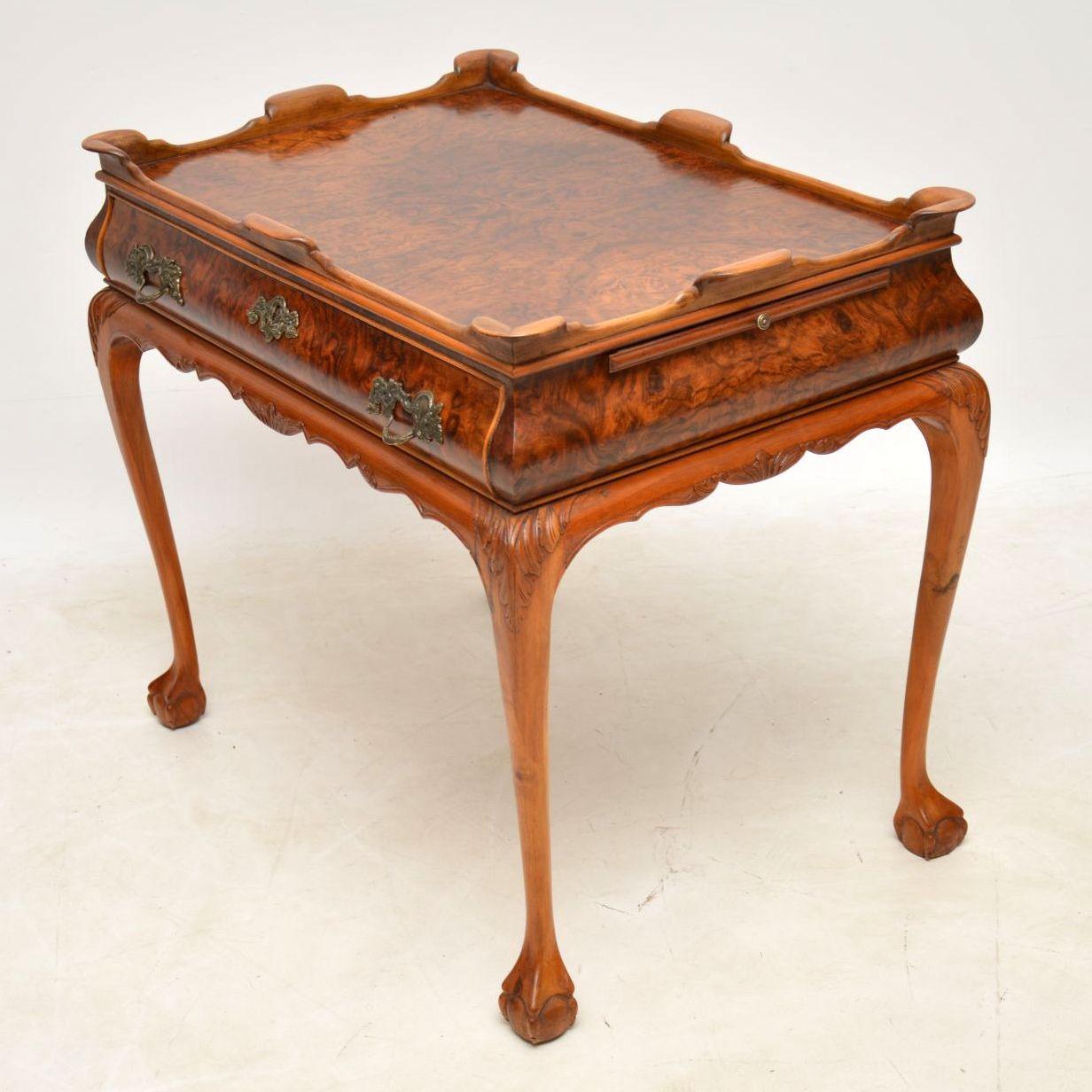 Antique Burr Walnut Tray Top Side Table In Good Condition For Sale In London, GB