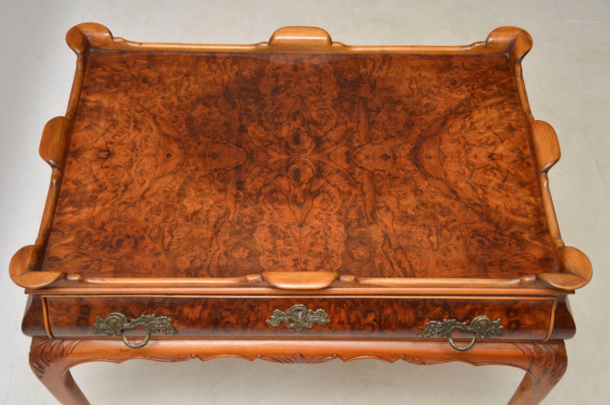 Early 20th Century Antique Burr Walnut Tray Top Side Table For Sale