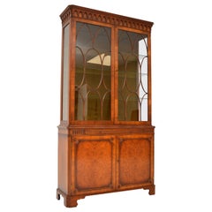 Used Burr Walnut Two Section Display Cabinet