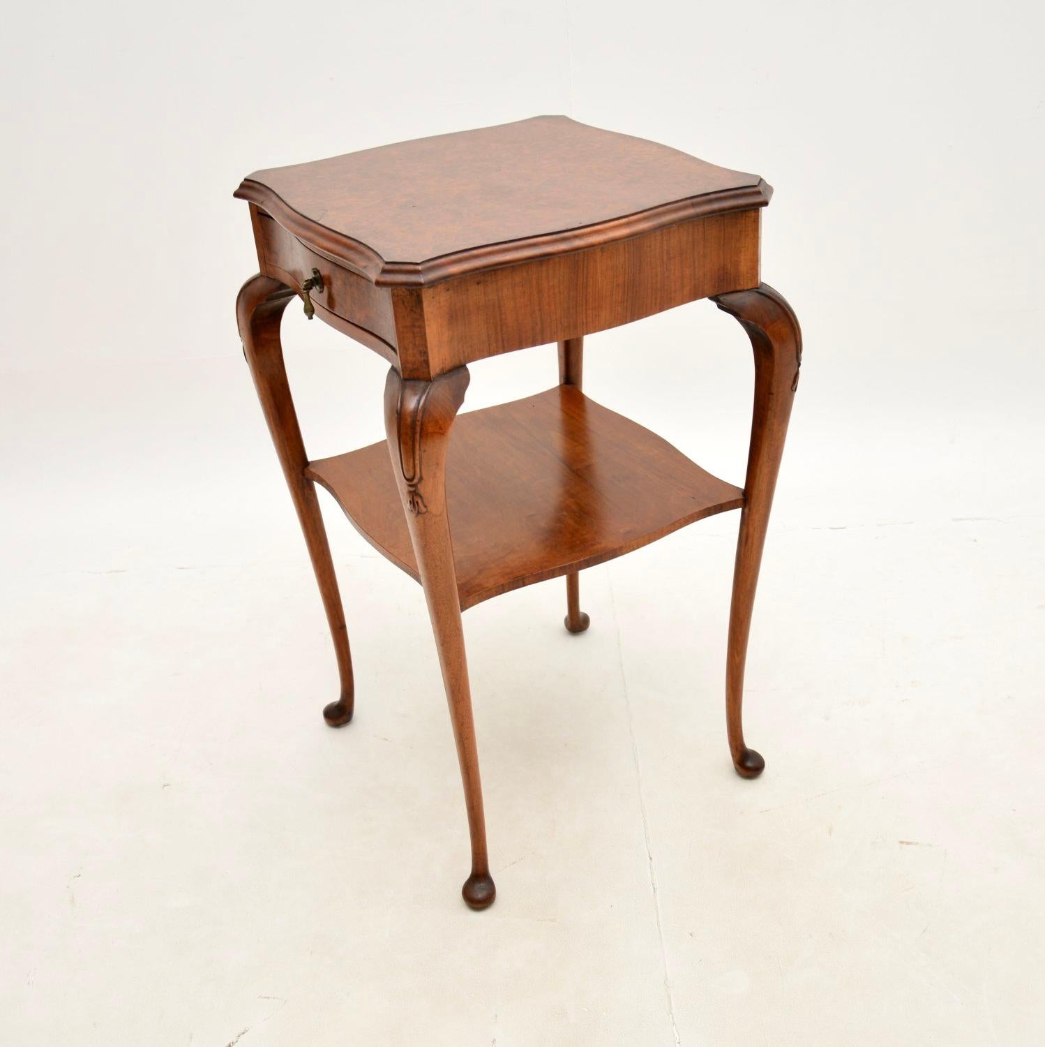 British Antique Burr Walnut Two Tier Side Table For Sale