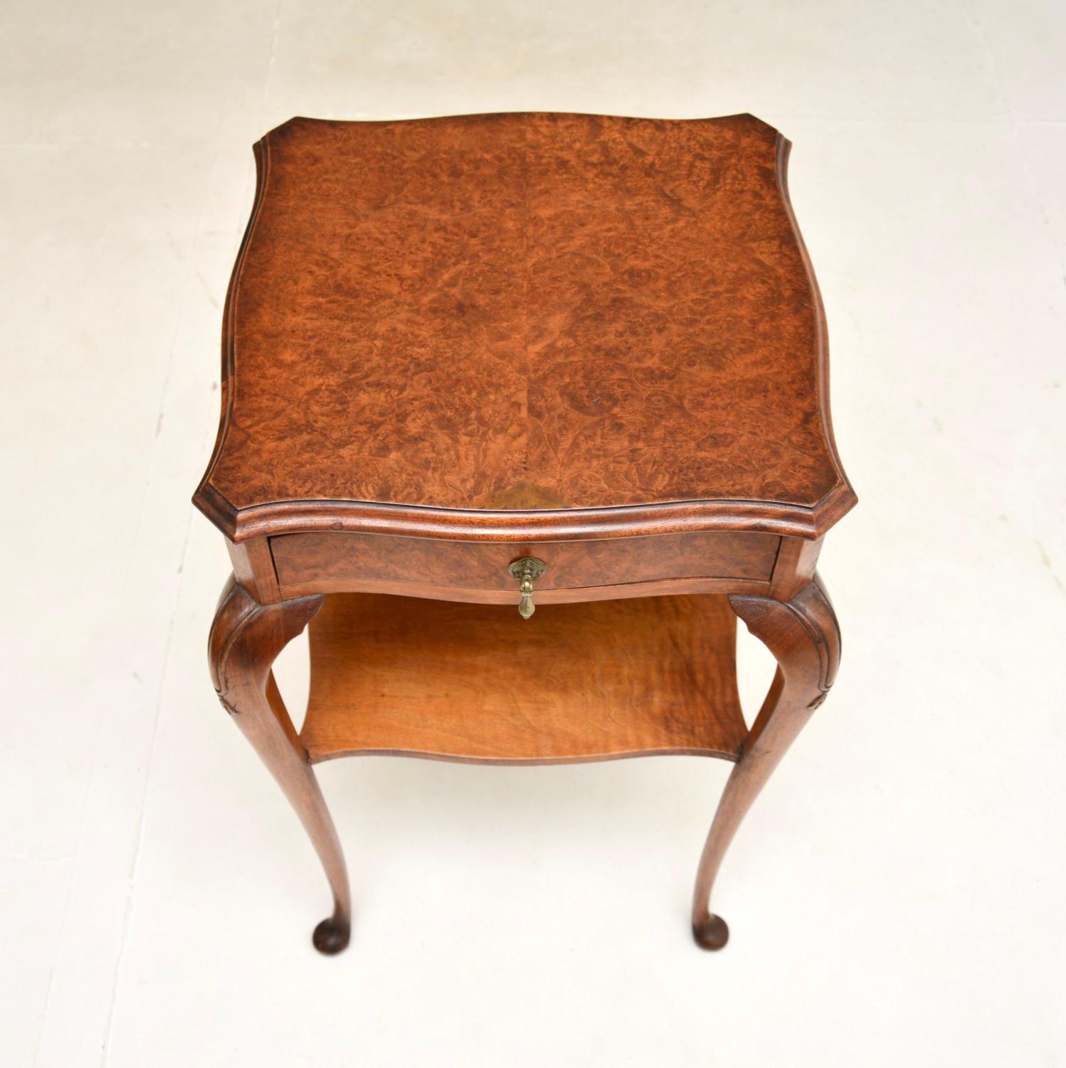 Early 20th Century Antique Burr Walnut Two Tier Side Table For Sale