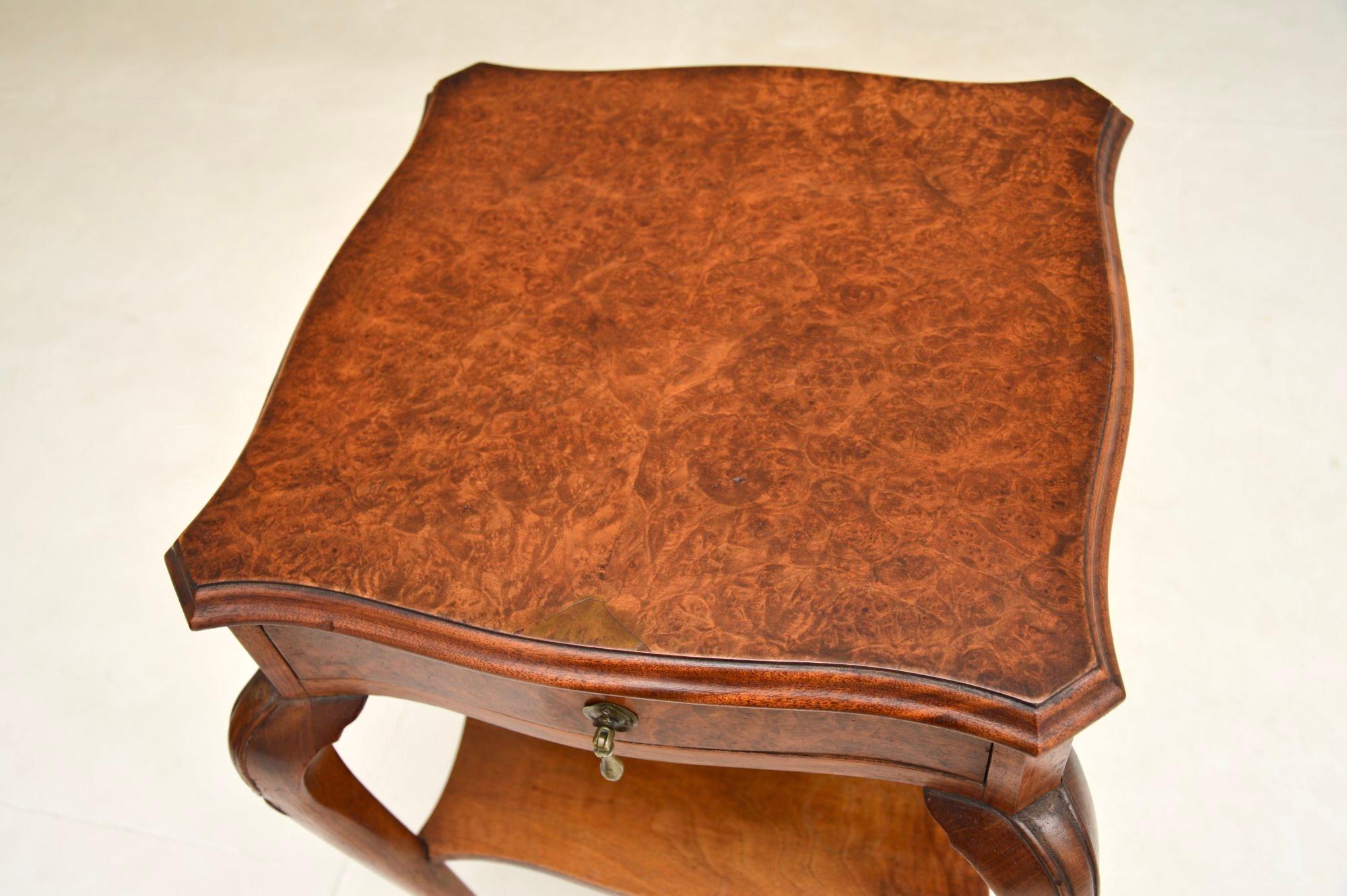 Antique Burr Walnut Two Tier Side Table For Sale 1