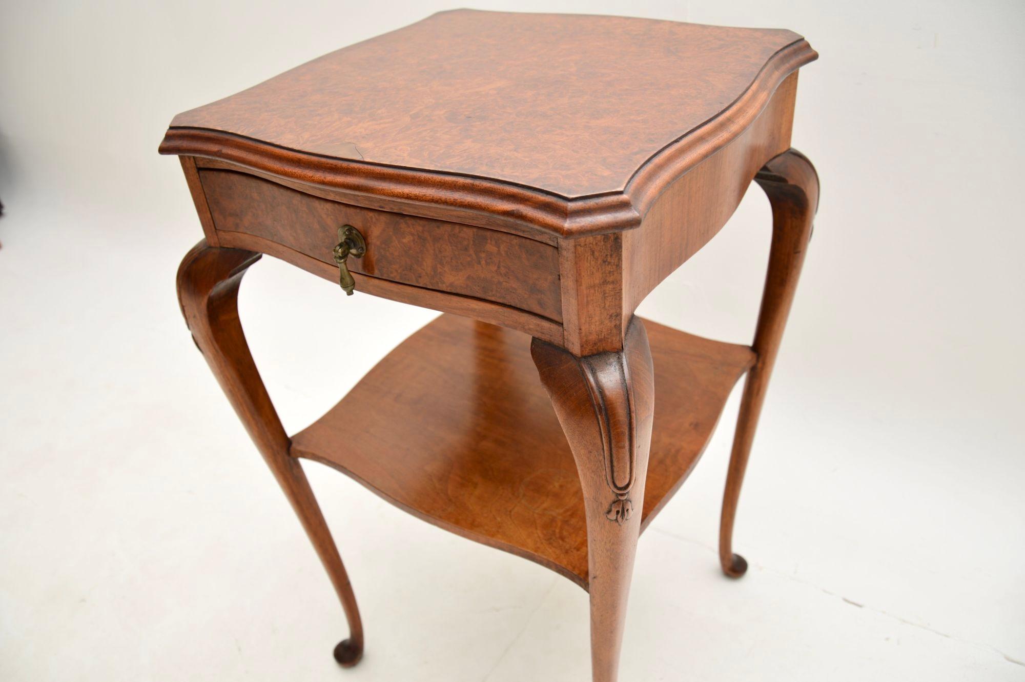 Antique Burr Walnut Two Tier Side Table For Sale 2