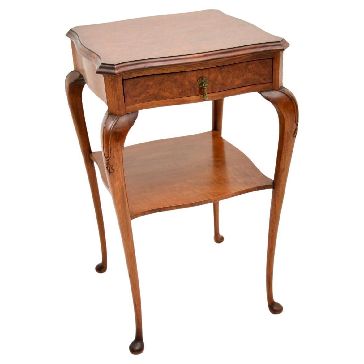 Antique Burr Walnut Two Tier Side Table For Sale
