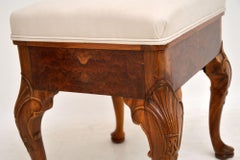 Antique Burr Walnut Upholstered Stool