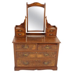 Ancienne coiffeuse:: commode:: miroir en ronce de noyer:: Écosse 1890:: B2132