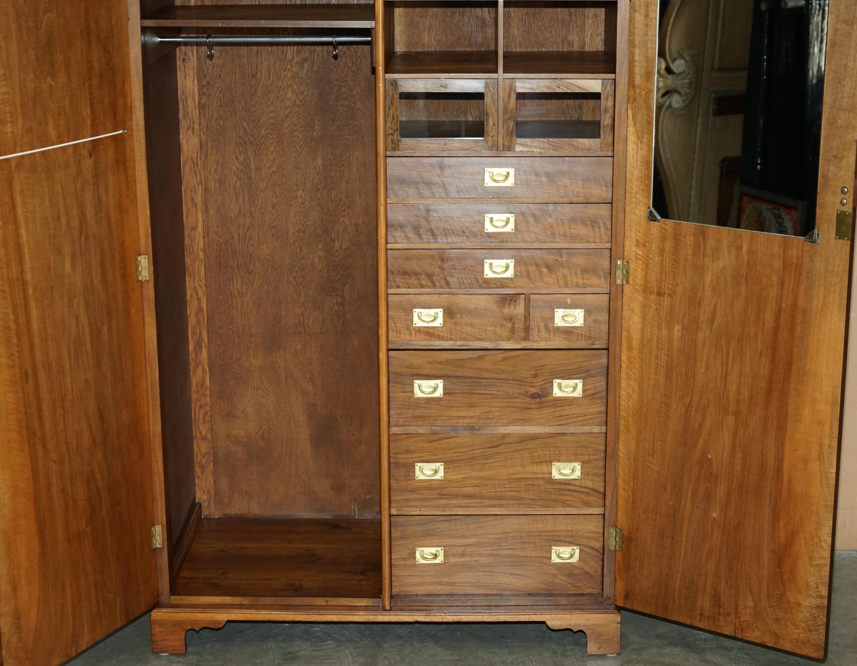 ANTIQUE BURR WALNUT WARDROBE WiTH MILITARY CAMPAIGN CHEST OF DRAWERS BUILT IN im Angebot 7