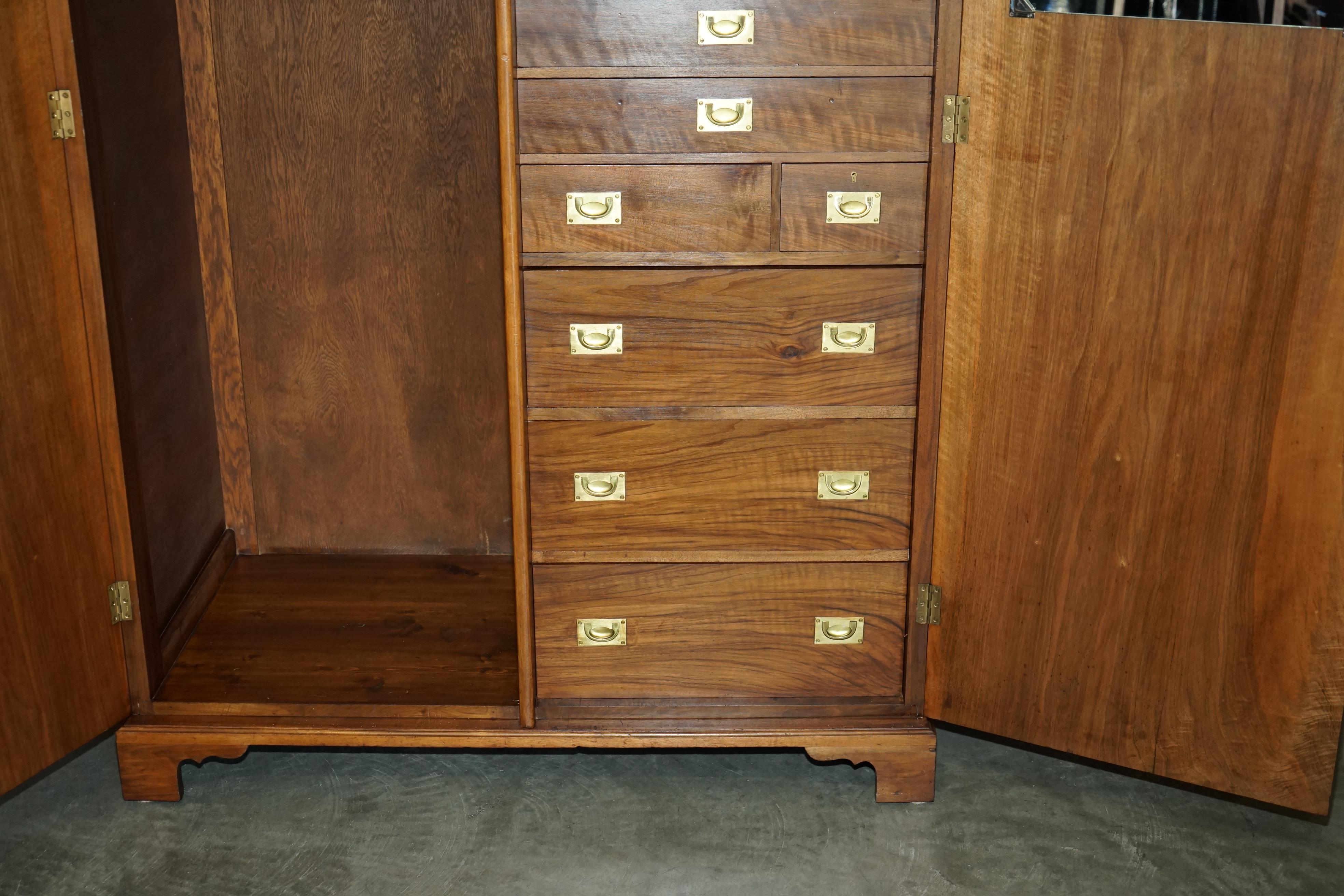 ANTIQUE BURR WALNUT WARDROBE WiTH MILITARY CAMPAIGN CHEST OF DRAWERS BUILT IN For Sale 9