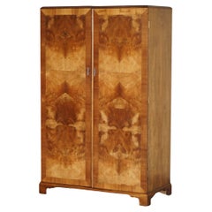 ANTIQUE BURR WALNUT WARDROBE WiTH MILITARY CAMPAIGN CHEST OF DRAWERS BUILT IN